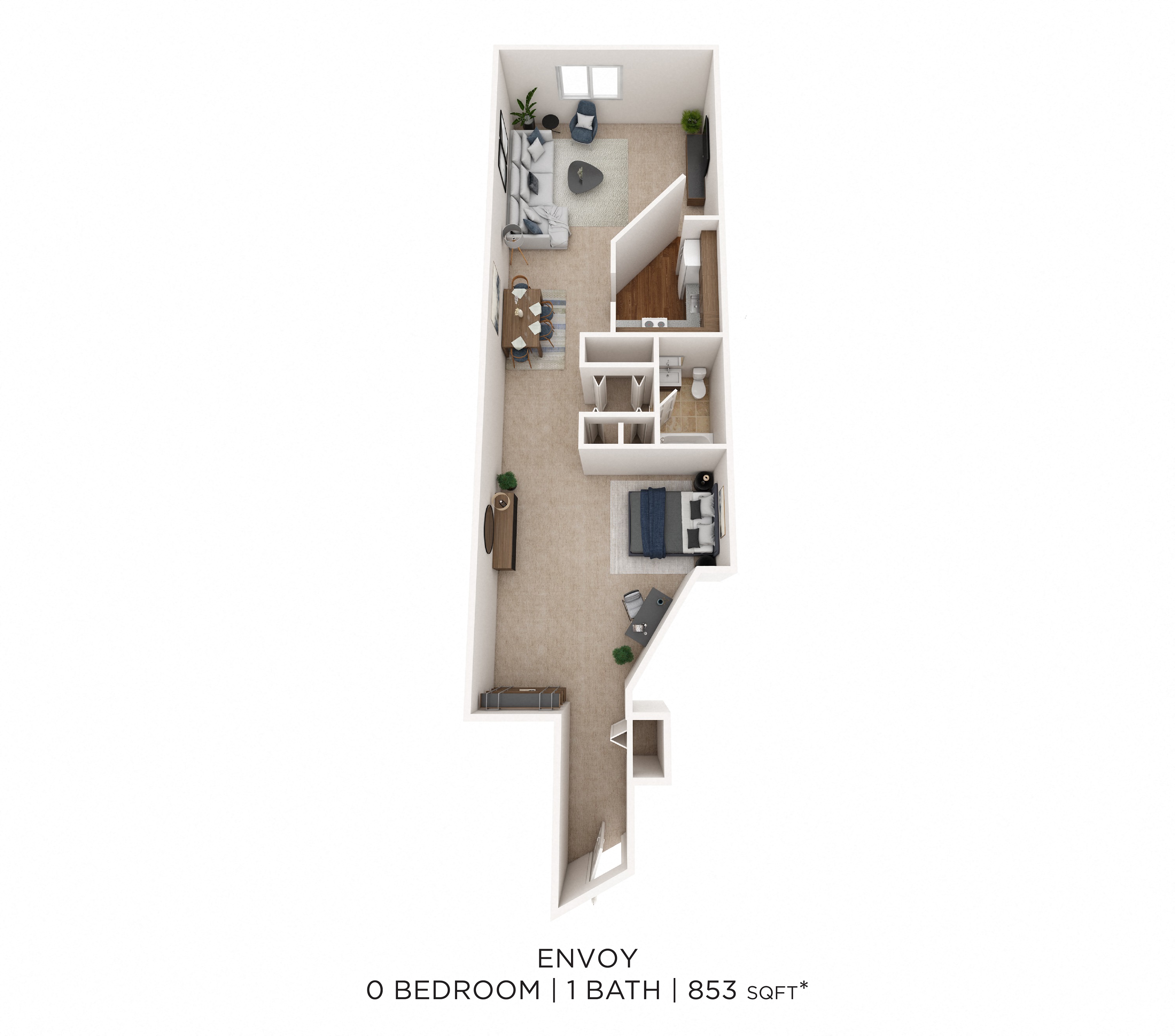 Floor plan for studio, 1 bath, 853 sqft